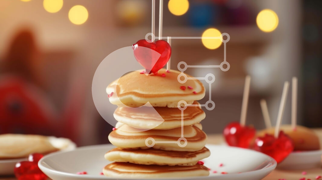 Intra Συλλεκτικό Ξύλινο Παζλ Plywood  4mm - Στοίβα από τηγανίτες με γλυκά επιδόρπια σε ένα τραπέζι για την ημέρα του Αγίου Βαλεντίνου Σε Ξύλινο Κουτί - Διαστάσεις: 10x10 cm – 25 κομμάτια