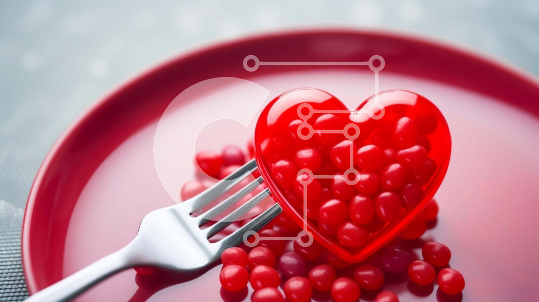 Intra Συλλεκτικό Ξύλινο Παζλ Plywood  4mm - Πιάτο σε σχήμα καρδιάς με κόκκινα ζελέ και πιρούνι Σε Ξύλινο Κουτί - Διαστάσεις: 10x10 cm – 25 κομμάτια