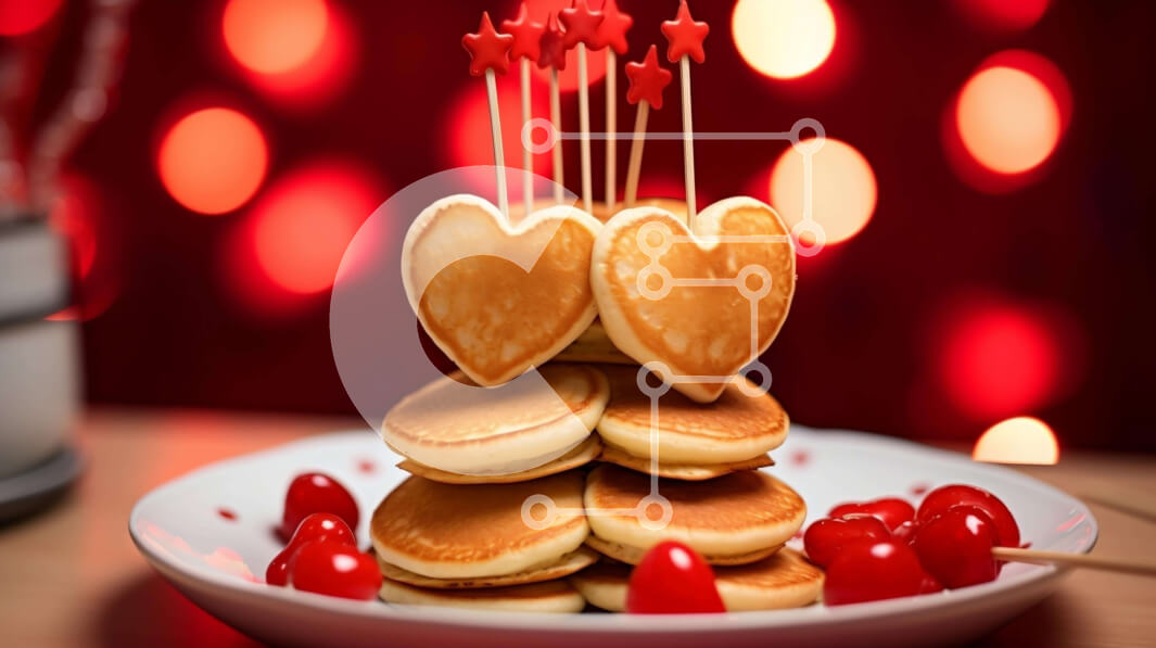 Intra Συλλεκτικό Ξύλινο Παζλ Plywood  4mm - Τηγανίτες σε σχήμα καρδιάς με κεράσια και γαρνιτούρες Σε Ξύλινο Κουτί - Διαστάσεις: 10x10 cm – 25 κομμάτια