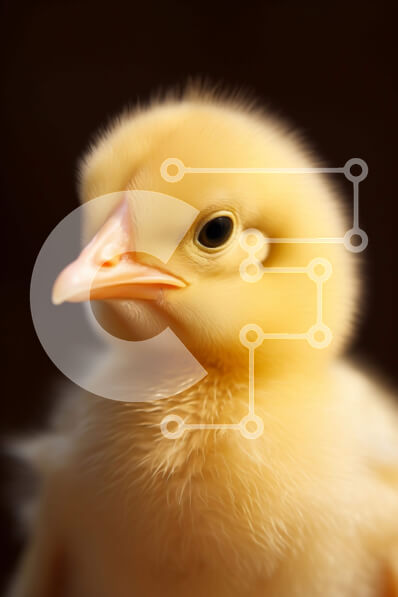 Intra Συλλεκτικό Ξύλινο Παζλ Plywood  4mm - Κοντινό πλάνο ενός μικρού κίτρινου κοτόπουλου μπροστά από ένα σκοτεινό φόντο Σε Ξύλινο Κουτί - Διαστάσεις: 10x10 cm – 25 κομμάτια