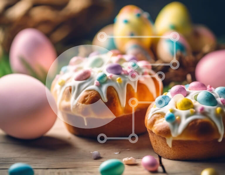 Intra Συλλεκτικό Ξύλινο Παζλ Plywood  4mm - Cupcakes με θέμα το Πάσχα με πολύχρωμα αυγά Σε Ξύλινο Κουτί - Διαστάσεις: 10x10 cm – 25 κομμάτια