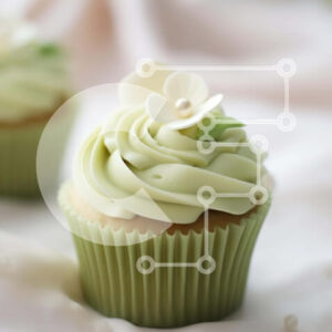 Intra Συλλεκτικό Ξύλινο Παζλ Plywood  4mm - Λαχταριστά cupcakes με πράσινο παγωμένο και λευκά λουλούδια Σε Ξύλινο Κουτί - Διαστάσεις: 10x10 cm – 25 κομμάτια