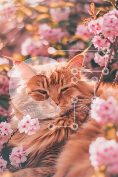 Intra Συλλεκτικό Ξύλινο Παζλ Plywood  4mm - Ειρηνική γάτα που αναπαύεται σε ένα χωράφι με ροζ λουλούδια Σε Ξύλινο Κουτί - Διαστάσεις: 10x10 cm – 25 κομμάτια