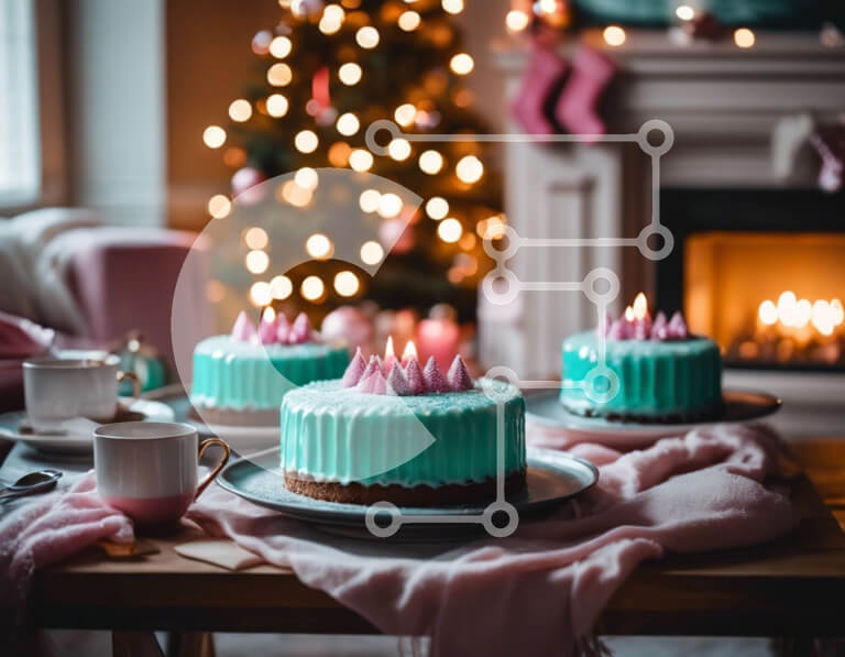 Intra Συλλεκτικό Ξύλινο Παζλ Plywood  4mm - Μπλε κέικ με αναμμένα κεριά και φλιτζάνι καφέ στο τραπέζι Σε Ξύλινο Κουτί - Διαστάσεις: 10x10 cm – 25 κομμάτια