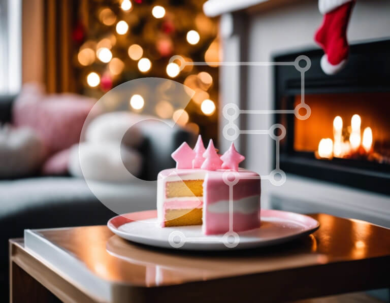 Intra Συλλεκτικό Ξύλινο Παζλ Plywood  4mm - Νόστιμο ροζ κέικ σε ένα τραπέζι Σε Ξύλινο Κουτί - Διαστάσεις: 10x10 cm – 25 κομμάτια