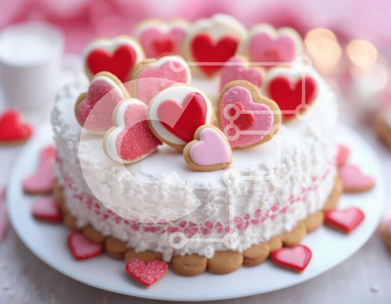 Intra Συλλεκτικό Ξύλινο Παζλ Plywood  4mm - Τούρτα του Αγίου Βαλεντίνου με στολίδια καρδιάς και μπισκότα Σε Ξύλινο Κουτί - Διαστάσεις: 10x10 cm – 25 κομμάτια