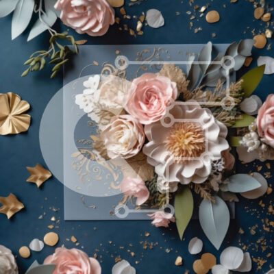 Intra Συλλεκτικό Ξύλινο Παζλ Plywood  4mm - Εκλεπτυσμένα ροζ και χρυσά λουλούδια από χαρτί σε σκούρο μπλε φόντο Σε Ξύλινο Κουτί - Διαστάσεις: 10x10 cm – 25 κομμάτια - Image 1