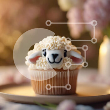 Intra Συλλεκτικό Ξύλινο Παζλ Plywood  4mm - Cupcake σε σχήμα προβάτου στο πιάτο με λευκό πάγωμα και λουλούδια Σε Ξύλινο Κουτί - Διαστάσεις: 10x10 cm – 25 κομμάτια - Image 1