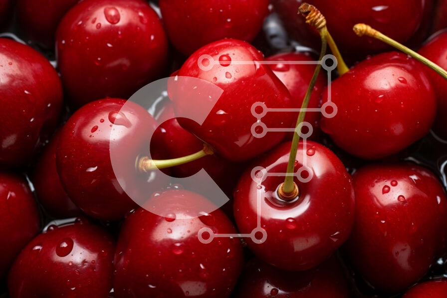 Intra Συλλεκτικό Ξύλινο Παζλ Plywood  4mm - Σωρός από φρέσκα κόκκινα κεράσια σε ένα μπολ με σταγονίδια νερού Σε Ξύλινο Κουτί - Διαστάσεις: 10x10 cm – 25 κομμάτια