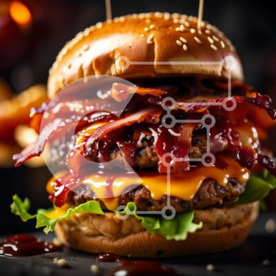 Intra Συλλεκτικό Ξύλινο Παζλ Plywood  4mm - Λαχταριστό χάμπουργκερ με μπέικον, τυρί και σάλτσα μπάρμπεκιου Σε Ξύλινο Κουτί - Διαστάσεις: 10x10 cm – 25 κομμάτια - Image 1