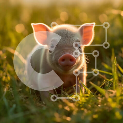 Intra Συλλεκτικό Ξύλινο Παζλ Plywood  4mm - Αξιολάτρευτη εικόνα ενός γουρουνιού σε ένα χωράφι με πράσινο γρασίδι Σε Ξύλινο Κουτί - Διαστάσεις: 10x10 cm – 25 κομμάτια - Image 1