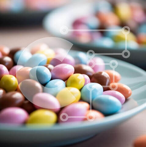 Intra Συλλεκτικό Ξύλινο Παζλ Plywood  4mm - Πολύχρωμα καλάμια καραμελών σε μπλε πιάτα Σε Ξύλινο Κουτί - Διαστάσεις: 10x10 cm – 25 κομμάτια - Image 1