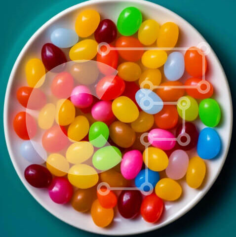 Intra Συλλεκτικό Ξύλινο Παζλ Plywood  4mm - Πολύχρωμα φασόλια ζελέ σε λευκό μπολ Σε Ξύλινο Κουτί - Διαστάσεις: 10x10 cm – 25 κομμάτια - Image 1