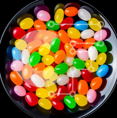 Intra Συλλεκτικό Ξύλινο Παζλ Plywood  4mm - Πολύχρωμα φασόλια ζελέ και ζαχαρωτά σε μαύρο μπολ Σε Ξύλινο Κουτί - Διαστάσεις: 10x10 cm – 25 κομμάτια - Image 1