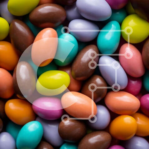 Intra Συλλεκτικό Ξύλινο Παζλ Plywood  4mm - Κοντινό πλάνο πολύχρωμων ζαχαρωτών και κομματιών σοκολάτας Σε Ξύλινο Κουτί - Διαστάσεις: 10x10 cm – 25 κομμάτια - Image 1