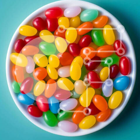 Intra Συλλεκτικό Ξύλινο Παζλ Plywood  4mm - Πολύχρωμα φασόλια ζελέ σε λευκό μπολ Σε Ξύλινο Κουτί - Διαστάσεις: 10x10 cm – 25 κομμάτια - Image 1