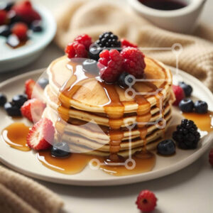 Intra Συλλεκτικό Ξύλινο Παζλ Plywood  4mm - Στοίβα από τηγανίτες με σιρόπι και μούρα - Απόλαυση πρωινού Σε Ξύλινο Κουτί - Διαστάσεις: 10x10 cm – 25 κομμάτια