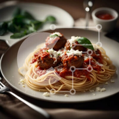 Intra Συλλεκτικό Ξύλινο Παζλ Plywood  4mm - Λαχταριστά σπαγγέτι με κεφτεδάκια και σκορδόψωμο Σε Ξύλινο Κουτί - Διαστάσεις: 10x10 cm – 25 κομμάτια - Image 1