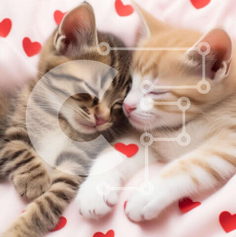 Intra Συλλεκτικό Ξύλινο Παζλ Plywood  4mm - Δύο γατάκια που κοιμούνται σε ένα κρεβάτι με κόκκινες καρδιές Σε Ξύλινο Κουτί - Διαστάσεις: 10x10 cm – 25 κομμάτια - Image 1