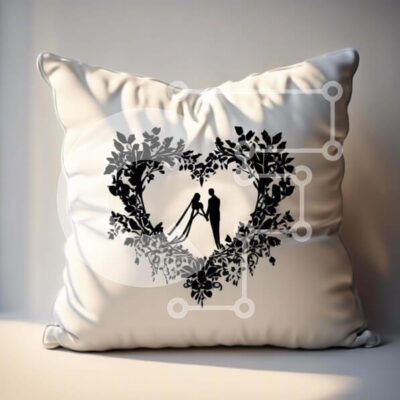 Intra Συλλεκτικό Ξύλινο Παζλ Plywood  4mm - Μαξιλάρι σιλουέτας νύφης και γαμπρού σε σχήμα καρδιάς Σε Ξύλινο Κουτί - Διαστάσεις: 10x10 cm – 25 κομμάτια - Image 1