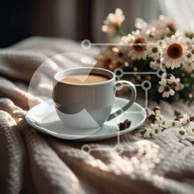 Intra Συλλεκτικό Ξύλινο Παζλ Plywood  4mm - Κομψό φλιτζάνι καφέ με μια όμορφη μαργαρίτα Σε Ξύλινο Κουτί - Διαστάσεις: 10x10 cm – 25 κομμάτια - Image 1