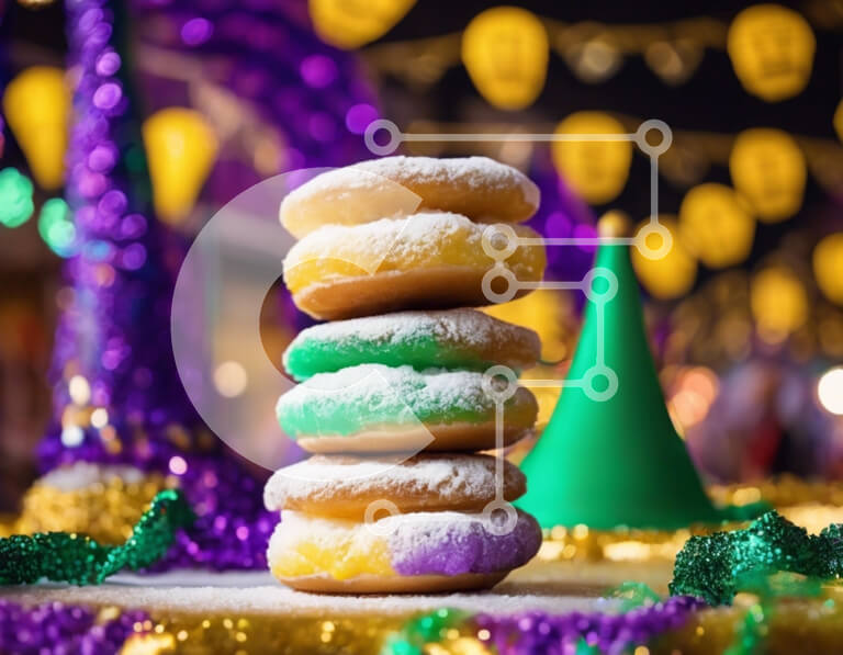 Intra Συλλεκτικό Ξύλινο Παζλ Plywood  4mm - Στοίβα από ντόνατς ζάχαρη άχνη για το Mardi Gras Σε Ξύλινο Κουτί - Διαστάσεις: 10x10 cm – 25 κομμάτια