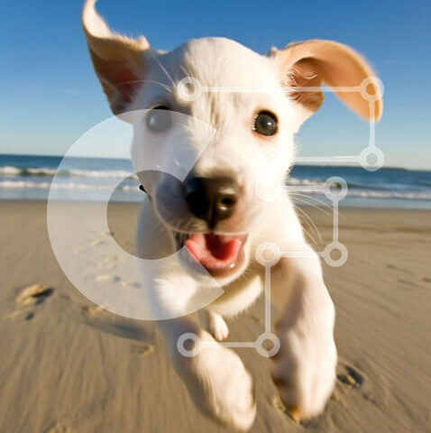 Intra Συλλεκτικό Ξύλινο Παζλ Plywood  4mm - Αξιολάτρευτη εικόνα ενός μικρού λευκού κουταβιού που τρέχει στην παραλία Σε Ξύλινο Κουτί - Διαστάσεις: 10x10 cm – 25 κομμάτια - Image 1