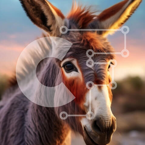 Intra Συλλεκτικό Ξύλινο Παζλ Plywood  4mm - Περίεργος γάιδαρος σε ένα χωράφι στο ηλιοβασίλεμα Σε Ξύλινο Κουτί - Διαστάσεις: 10x10 cm – 25 κομμάτια - Image 1