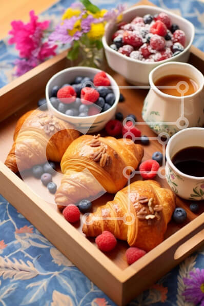 Intra Συλλεκτικό Ξύλινο Παζλ Plywood  4mm - Ξύλινος δίσκος με κρουασάν, μούρα και καφέ Σε Ξύλινο Κουτί - Διαστάσεις: 10x10 cm – 25 κομμάτια