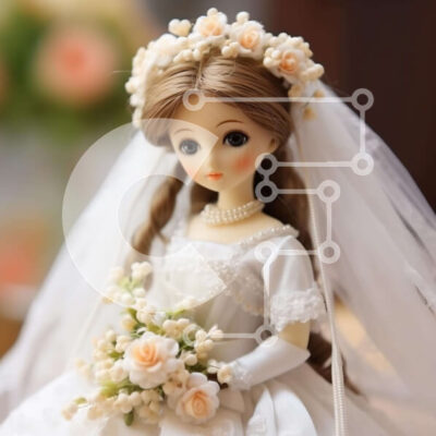 Intra Συλλεκτικό Ξύλινο Παζλ Plywood  4mm - Κομψή λευκή γαμήλια κούκλα με μαργαριτάρια και λουλούδια Σε Ξύλινο Κουτί - Διαστάσεις: 10x10 cm – 25 κομμάτια - Image 1