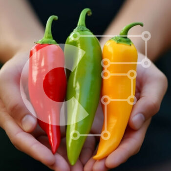 Intra Συλλεκτικό Ξύλινο Παζλ Plywood  4mm - Χέρια που κρατούν τρεις πολύχρωμες πιπεριές τσίλι Σε Ξύλινο Κουτί - Διαστάσεις: 10x10 cm – 25 κομμάτια - Image 1