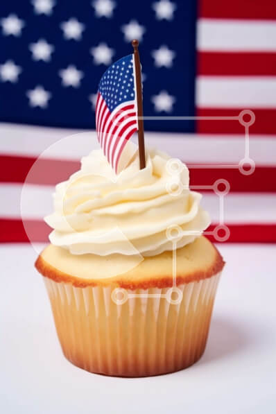 Intra Συλλεκτικό Ξύλινο Παζλ Plywood  4mm - Πατριωτικό Cupcake με φόντο αμερικανικής σημαίας Σε Ξύλινο Κουτί - Διαστάσεις: 10x10 cm – 25 κομμάτια