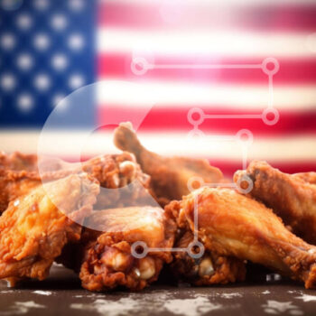 Intra Συλλεκτικό Ξύλινο Παζλ Plywood  4mm - Φτερούγες κοτόπουλου με φόντο αμερικανική σημαία Σε Ξύλινο Κουτί - Διαστάσεις: 10x10 cm – 25 κομμάτια - Image 1