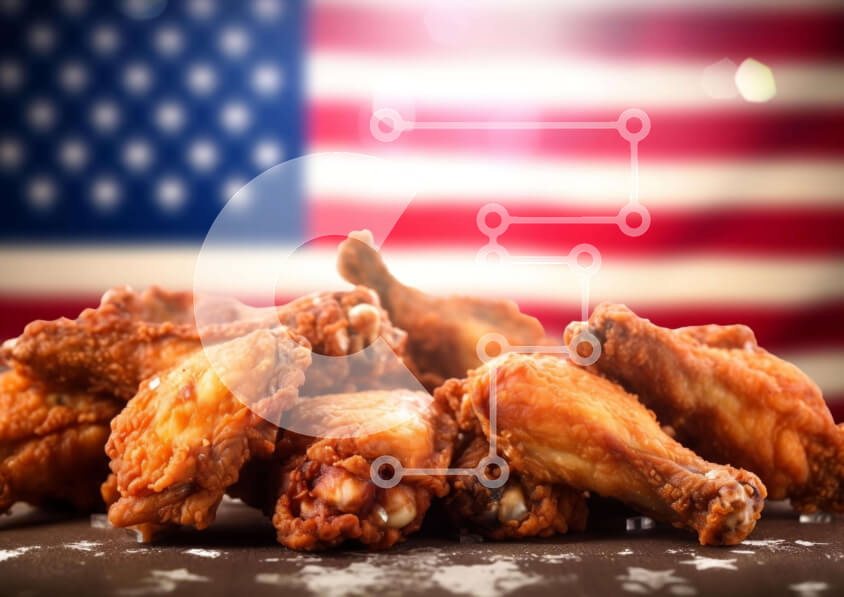 Intra Συλλεκτικό Ξύλινο Παζλ Plywood  4mm - Φτερούγες κοτόπουλου με φόντο αμερικανική σημαία Σε Ξύλινο Κουτί - Διαστάσεις: 10x10 cm – 25 κομμάτια