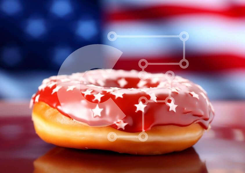 Intra Συλλεκτικό Ξύλινο Παζλ Plywood  4mm - Πατριωτικό ντόνατ με φόντο αμερικανική σημαία Σε Ξύλινο Κουτί - Διαστάσεις: 10x10 cm – 25 κομμάτια