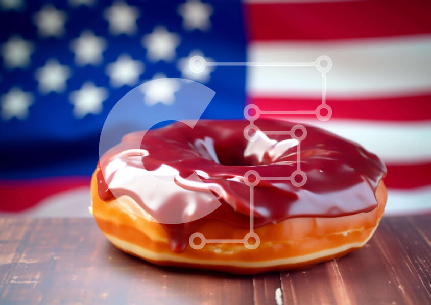 Intra Συλλεκτικό Ξύλινο Παζλ Plywood  4mm - Σοκολατένιο ντόνατ με αμερικανική σημαία Σε Ξύλινο Κουτί - Διαστάσεις: 10x10 cm – 25 κομμάτια