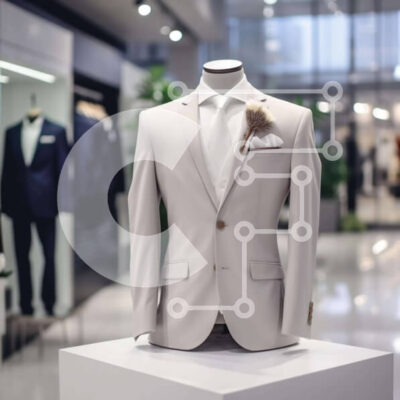 Intra Συλλεκτικό Ξύλινο Παζλ Plywood  4mm - Λευκό κοστούμι μανεκέν με παπιγιόν στην οθόνη του παραθύρου καταστήματος Σε Ξύλινο Κουτί - Διαστάσεις: 10x10 cm – 25 κομμάτια - Image 1