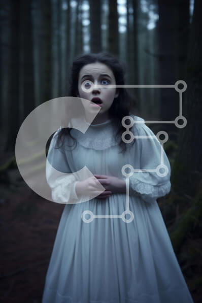 Intra Συλλεκτικό Ξύλινο Παζλ Plywood  4mm - Απόκοσμη εικόνα μιας γυναίκας με λευκό φόρεμα που στέκεται σε ένα σκοτεινό δάσος Σε Ξύλινο Κουτί - Διαστάσεις: 10x10 cm – 25 κομμάτια