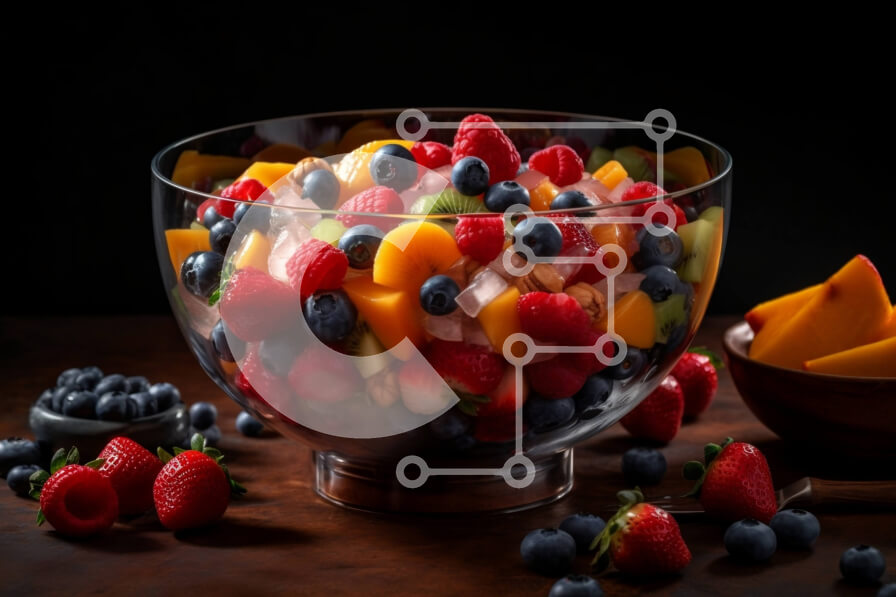 Intra Συλλεκτικό Ξύλινο Παζλ Plywood  4mm - Υγιεινή και πολύχρωμη ανάμεικτη φρουτοσαλάτα σε ένα ξύλινο τραπέζι Σε Ξύλινο Κουτί - Διαστάσεις: 10x10 cm – 25 κομμάτια