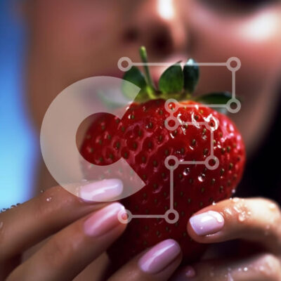 Intra Συλλεκτικό Ξύλινο Παζλ Plywood  4mm - Γυναίκα που κρατά μια φρέσκια φράουλα Σε Ξύλινο Κουτί - Διαστάσεις: 10x10 cm – 25 κομμάτια - Image 1