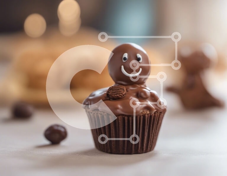 Intra Συλλεκτικό Ξύλινο Παζλ Plywood  4mm - Λαχταριστό Cupcake με Διακόσμηση με μελόψωμο άντρα Σε Ξύλινο Κουτί - Διαστάσεις: 10x10 cm – 25 κομμάτια