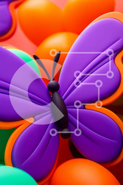 Intra Συλλεκτικό Ξύλινο Παζλ Plywood  4mm - Μωβ πεταλούδα στα πολύχρωμα μπαλόνια Σε Ξύλινο Κουτί - Διαστάσεις: 10x10 cm – 25 κομμάτια