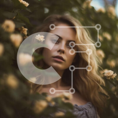 Intra Συλλεκτικό Ξύλινο Παζλ Plywood  4mm - Νεαρή γυναίκα με μπλε φόρεμα που στέκεται σε ένα χωράφι με τριαντάφυλλα Σε Ξύλινο Κουτί - Διαστάσεις: 10x10 cm – 25 κομμάτια - Image 1