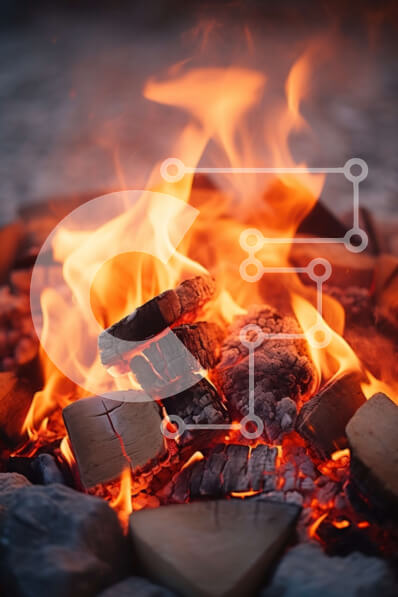 Intra Συλλεκτικό Ξύλινο Παζλ Plywood  4mm - Κοντινό πλάνο της Καμμένης Φωτιάς με κούτσουρα και χόβολη Σε Ξύλινο Κουτί - Διαστάσεις: 10x10 cm – 25 κομμάτια