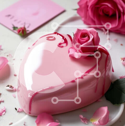 Intra Συλλεκτικό Ξύλινο Παζλ Plywood  4mm - Κέικ σε σχήμα καρδιάς με ροζ τριαντάφυλλα και λουλούδια Σε Ξύλινο Κουτί - Διαστάσεις: 10x10 cm – 25 κομμάτια - Image 1