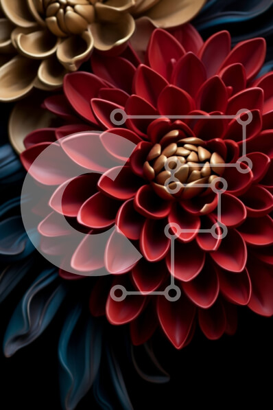 Intra Συλλεκτικό Ξύλινο Παζλ Plywood  4mm - Κόκκινα και χρυσά λουλούδια σε μαύρο φόντο Σε Ξύλινο Κουτί - Διαστάσεις: 10x10 cm – 25 κομμάτια