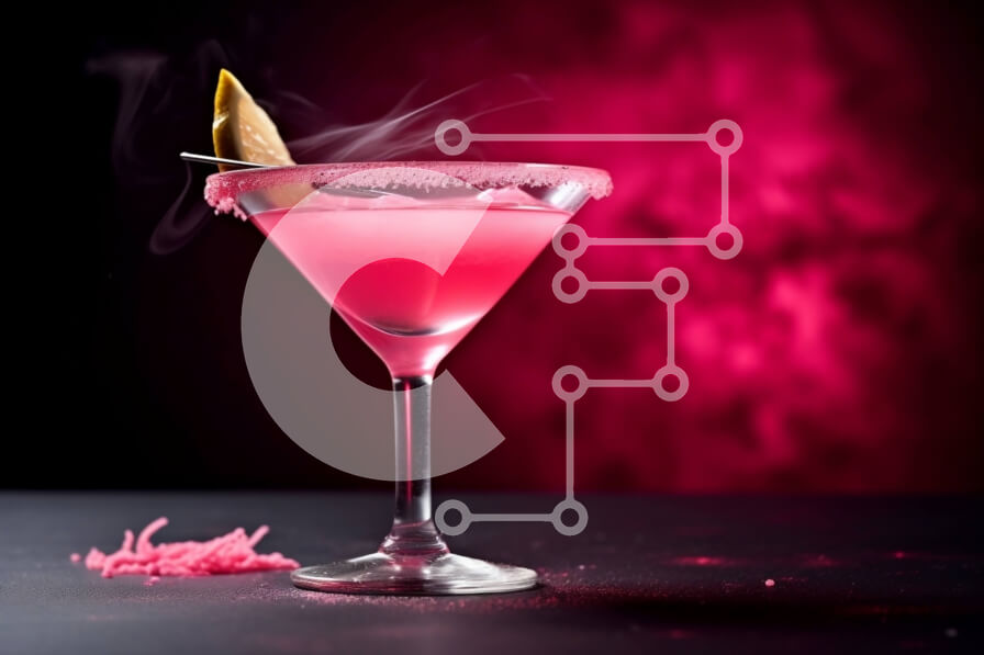 Intra Συλλεκτικό Ξύλινο Παζλ Plywood  4mm - Ροζ κοκτέιλ με Lemon Twist Martini Glass σε σκούρο φόντο Σε Ξύλινο Κουτί - Διαστάσεις: 10x10 cm – 25 κομμάτια