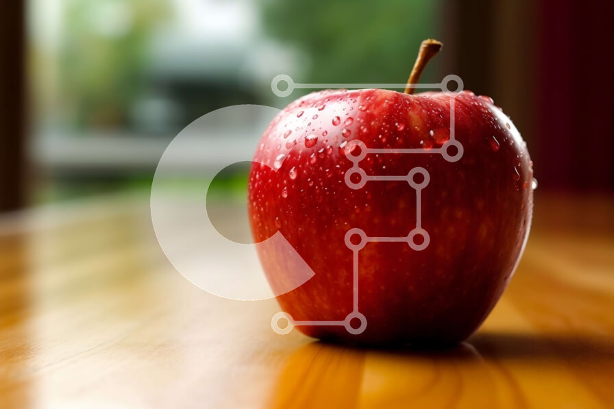 Intra Συλλεκτικό Ξύλινο Παζλ Plywood  4mm - Όμορφη εικόνα ενός κόκκινου μήλου σε ένα ξύλινο τραπέζι με θέα στη βροχερή μέρα έξω Σε Ξύλινο Κουτί - Διαστάσεις: 10x10 cm – 25 κομμάτια