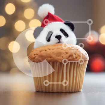 Intra Συλλεκτικό Ξύλινο Παζλ Plywood  4mm - Panda Cupcake με διακοσμήσεις με καπέλο Άγιου Βασίλη σε διακοσμημένο τραπέζι Σε Ξύλινο Κουτί - Διαστάσεις: 10x10 cm – 25 κομμάτια - Image 1