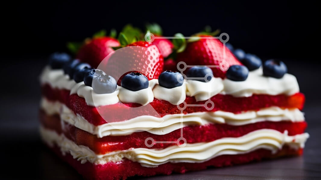 Intra Συλλεκτικό Ξύλινο Παζλ Plywood  4mm - Πατριωτικό κόκκινο, λευκό και μπλε κέικ με φρέσκα μούρα και σαντιγί Σε Ξύλινο Κουτί - Διαστάσεις: 10x10 cm – 25 κομμάτια